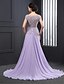cheap Evening Dresses-Ball Gown See Through Formal Evening Dress Jewel Neck Sleeveless Sweep / Brush Train Chiffon with Appliques 2020