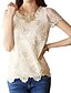 cheap Women&#039;s Blouses &amp; Shirts-Women&#039;s Blouse Shirt Solid Colored Round Neck Light Purple Light Green Beige Light Blue Short Sleeve Daily Lace Beaded Tops Streetwear / Summer