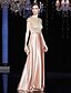 cheap Evening Dresses-Sheath / Column Formal Evening Dress Jewel Neck Floor Length Lace Satin Charmeuse with Lace Sash / Ribbon 2020
