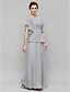 Χαμηλού Κόστους Φορέματα για τη Μητέρα της Νύφης-Ίσια Γραμμή Φόρεμα Μητέρας της Νύφης Κομψό Σκάφος λαιμού Μακρύ Σιφόν Κοντομάνικο με Κρυστάλλινη λεπτομέρεια Πλαϊνό ντραπέ 2021
