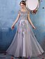 cheap Prom Dresses-A-Line Elegant Prom Formal Evening Dress Scoop Neck Sleeveless Floor Length Tulle with Lace Crystals 2020