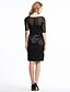 cheap Mother of the Bride Dresses-Sheath / Column Mother of the Bride Dress Little Black Dress Scoop Neck Knee Length Lace Charmeuse Half Sleeve with Lace 2020