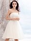 cheap Wedding Dresses-Hall Wedding Dresses A-Line Strapless Strapless Knee Length Tulle Bridal Gowns With Ruched 2023