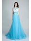 cheap Special Occasion Dresses-A-Line Scoop Neck Sweep / Brush Train Tulle Open Back Formal Evening Dress with Beading / Appliques by TS Couture®