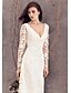 Χαμηλού Κόστους Νυφικά Φορέματα-Φορεματα για γαμο Ίσια Γραμμή Λαιμόκοψη V Μακρυμάνικο Ουρά μέτριου μήκους Δαντέλα Νυφικά φορέματα Με Δαντέλα 2023