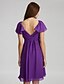 cheap Bridesmaid Dresses-Sheath / Column Bridesmaid Dress V Neck Short Sleeve Knee Length Chiffon with Sash / Ribbon / Bow(s) / Criss Cross 2022