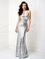cheap Special Occasion Dresses-Sheath / Column Cut Out Dress Formal Evening Floor Length Sleeveless Straps Sequined with Pleats Sequin 2024