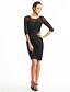 Χαμηλού Κόστους Φορέματα ειδικών περιστάσεων-Ίσια Γραμμή Μικρό Μαύρο Φόρεμα Φόρεμα Καλωσόρισμα Μέχρι το γόνατο 3/4 Μήκος Μανικιού Λαιμός ψευδαίσθησης Δαντέλα με Δαντέλα Πιασίματα Διακοσμητικά Επιράμματα 2022