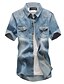 cheap Men&#039;s Shirts-Men&#039;s Cotton Shirt - Color Block Blue / Short Sleeve