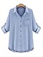 billige Cardigans-Dame Skjorte Ensfarget Store størrelser Skjortekrage Ferie Helg Langermet Normal Topper Grunnleggende Mørkeblå Lyseblå
