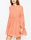 cheap Women&#039;s Dresses-Simple Lantern Sleeve Shift Dress - Solid Colored Pleated Spring Orange