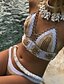 preiswerte Bikinis-Damen Muster Geflochtene Haarzöpfe Bikinis Badeanzug Sexy Patchwork Stirnband Bademode Badeanzüge Blau Beige