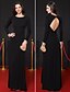 preiswerte Abendkleider-Sheath / Column Formal Evening Dress Scoop Neck Long Sleeve Floor Length Jersey with Pleats 2020