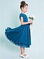 cheap Junior Bridesmaid Dresses-A-Line Jewel Neck Tea Length Chiffon Junior Bridesmaid Dress with Buttons / Natural