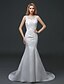 cheap Wedding Dresses-Trumpet / Mermaid Wedding Dress Court Train Jewel Lace / Tulle with Lace