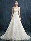 cheap Wedding Dresses-A-Line Wedding Dresses Strapless Chapel Train Lace Satin Tulle with Beading Appliques 2021