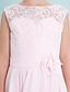 cheap Junior Bridesmaid Dresses-A-Line Tea Length Junior Bridesmaid Dress Chiffon Sleeveless Scoop Neck with Lace 2022 / Natural