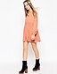 cheap Women&#039;s Dresses-Simple Lantern Sleeve Shift Dress - Solid Colored Pleated Spring Orange