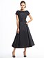cheap Cocktail Dresses-A-Line Black Dress Vintage Homecoming Wedding Guest Tea Length Short Sleeve Boat Neck Taffeta with Buttons 2024