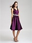 cheap Bridesmaid Dresses-A-Line V Neck Knee Length Satin Bridesmaid Dress with Beading / Bow(s) / Buttons by LAN TING BRIDE®