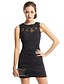 זול שמלות לאירועים מיוחדים-מעטפת \ עמוד שמלה שחורה קטנה מינימליסטי מסיבת קוקטייל שמלה אשליה ללא שרוולים קצר \ מיני ג&#039;רסי תחרה בעיטור חרוזים עם בד בהצלבה אפליקציות 2020
