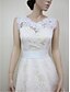 cheap Wedding Dresses-A-Line Jewel Neck Knee Length Lace / Satin Made-To-Measure Wedding Dresses with Appliques / Lace by LAN TING BRIDE®