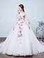 levne Svatební šaty-Princezna Svatební šaty Do V Na zem Organza Satén s Květiny Volán 2021