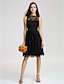 cheap Bridesmaid Dresses-A-Line Bridesmaid Dress Bateau Neck Sleeveless Little Black Dress Knee Length Lace with Lace
