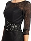 cheap Special Occasion Dresses-Sheath / Column Little Black Dress Dress Homecoming Knee Length 3/4 Length Sleeve Illusion Neck Lace with Lace Ruched Appliques 2022