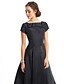 cheap Cocktail Dresses-A-Line Black Dress Vintage Homecoming Wedding Guest Tea Length Short Sleeve Boat Neck Taffeta with Buttons 2024