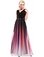 cheap Evening Dresses-A-Line Prom Formal Evening Dress V Neck Sleeveless Floor Length Chiffon with Sash / Ribbon Ruched 2020 / Color Gradient