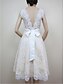 cheap Wedding Dresses-A-Line Jewel Neck Knee Length Lace / Satin Made-To-Measure Wedding Dresses with Appliques / Lace by LAN TING BRIDE®