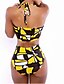 cheap Women&#039;s Swimwear &amp; Bikinis-Women&#039;s Swimwear Tankini Swimsuit Color Block Yellow Straped Bathing Suits Push-Up Color Block