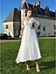 cheap Wedding Dresses-A-Line Wedding Dresses V Neck Ankle Length Organza Sheer Lace Half Sleeve Country Casual Vintage See-Through Illusion Sleeve with Bowknot Lace Sash / Ribbon 2022