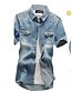 cheap Men&#039;s Shirts-Men&#039;s Cotton Shirt - Color Block Blue / Short Sleeve