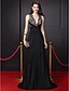 cheap Special Occasion Dresses-A-Line Celebrity Style Dress Prom Court Train Sleeveless Plunging Neck Georgette with Criss Cross Sequin 2022 / Formal Evening