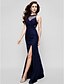 cheap Special Occasion Dresses-Sheath / Column Jewel Neck Floor Length Chiffon Dress with Split Front / Pleats by TS Couture®