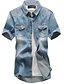 cheap Men&#039;s Shirts-Men&#039;s Cotton Shirt - Color Block Blue / Short Sleeve