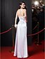 cheap Prom Dresses-Sheath / Column Celebrity Style Minimalist Prom Formal Evening Dress One Shoulder Sleeveless Floor Length Stretch Satin with Criss Cross Beading 2021