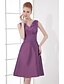 cheap Bridesmaid Dresses-A-Line V Neck Knee Length Taffeta Bridesmaid Dress with Bow(s) / Side Draping by LAN TING BRIDE®