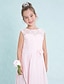 Χαμηλού Κόστους Φορέματα για παρανυφάκια-Γραμμή Α Κάτω από το γόνατο Φόρεμα Νεαρών Παρανύμφων Σιφόν Αμάνικο Λαιμός σέσουλα με Δαντέλα 2022 / Φυσικό