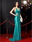 cheap Evening Dresses-Sheath / Column Celebrity Style Beaded &amp; Sequin Prom Formal Evening Dress Spaghetti Strap Sleeveless Sweep / Brush Train Sequined with Sequin 2021