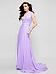 cheap Prom Dresses-A-Line Elegant Prom Formal Evening Dress V Neck Sleeveless Sweep / Brush Train Chiffon with Sash / Ribbon Pleats