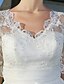 baratos Vestidos de Casamento-A-Line Wedding Dresses V Neck Ankle Length Organza Sheer Lace Half Sleeve Country Casual Vintage See-Through Illusion Sleeve with Bowknot Lace Sash / Ribbon 2022