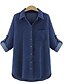 billige Cardigans-Dame Skjorte Ensfarget Store størrelser Skjortekrage Ferie Helg Langermet Normal Topper Grunnleggende Mørkeblå Lyseblå