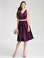 cheap Bridesmaid Dresses-A-Line V Neck Knee Length Satin Bridesmaid Dress with Beading / Bow(s) / Buttons by LAN TING BRIDE®