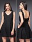 cheap Prom Dresses-A-Line Black Dress Dress Cocktail Party Prom Short / Mini Sleeveless V Neck Polyester with Bow(s) Pattern / Print 2024