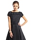 billige Cocktailkjoler-a-line svart kjole vintage hjemkomst bryllup gjest te lengde kortermet båthals taft med knapper 2024