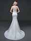 cheap Wedding Dresses-Trumpet / Mermaid Wedding Dress Court Train Jewel Lace / Tulle with Lace