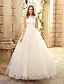 cheap Wedding Dresses-A-Line Bateau Neck Floor Length Tulle Made-To-Measure Wedding Dresses with Appliques by / See-Through